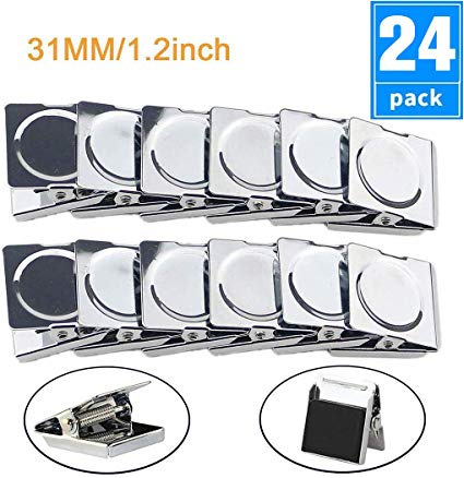 Grtard Set of 24pcs Metal Magnetic Clips - Refrigerator Whiteboard Wall Magnetic Memo Note Clip for House Office School - 1.2 inch