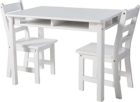 Lipper International Child's Rectangular Table with Shelves and 2 Chairs, White