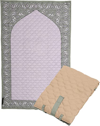 Islamic Prayer Mat | Foldable, Portable, Machine Washable, Easy to Carry Handle | Eid & Ramadan Gift | Comfortable Muslim Prayer Rug with 100% Soft Cotton | Great for Travel |