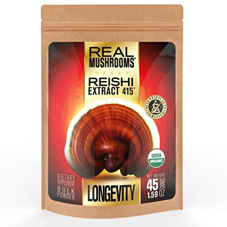 Reishi Mushroom Extract Powder by Real Mushrooms - Certified Organic - Ganoderma Lucidum/Ling Zhi - Immune Booster - 45g Bulk Reishi Mushroom Powder - Perfect for Shakes, Smoothies, Coffee and Tea
