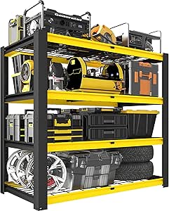 PrimeZone Heavy Duty Storage Shelves - 40" W X 20" D X 60" H Adjustable Garage Wire Shelving Unit, 4 Tier Industrial Metal Shelf Standing Utility Rack for Warehouse, Pantry, Basement, Black & Gold