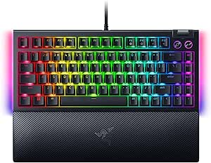 Razer BlackWidow V4 75%, Tastiera da gaming meccanica con hot-swap, Layout al 75%, Underglow su 2 lati con, Rotella multi-funzione e tasti multimediali, US-Layout, Nero