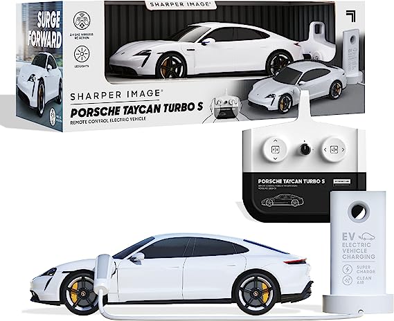 Sharper Image Officially Licensed Porsche Taycan Turbo S Remote Control Electric Car, Working LED Lights & USB-C Charging Station, 1:20 Scale RC Model, Realistic Details, Rechargeable Battery