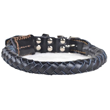 Leather Dog Collars PYRUS Luxury Adjustable Leather Dog Training Collar for Medium and Large Dogs (Black)