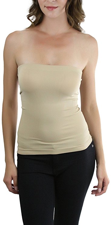 ToBeInStyle Women's Seamless Bandeau Tube Top Ribbed Without Pad