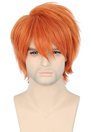 Topcosplay Anime Short Wig Orange Free Bangs Halloween Cosplay Costumes Wig for Men or Women