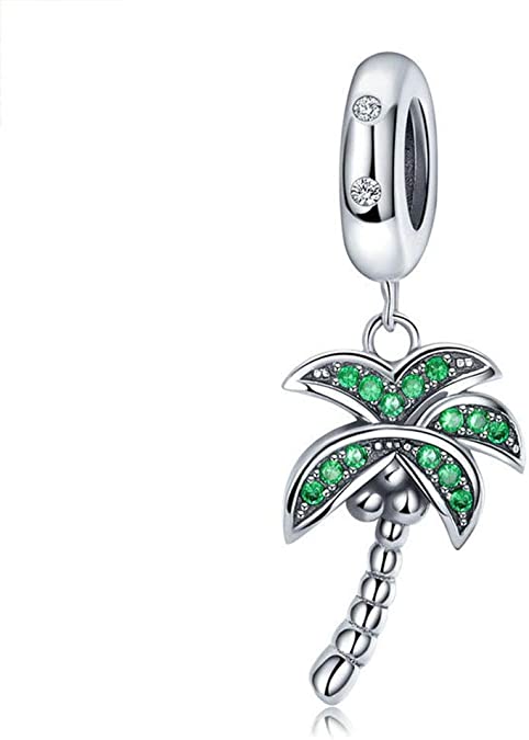 Junyi Jewelry Palm Tree Charm 925 Sterling Silver Coconut Palm Charm Anniversary Charm for Pandora Charm Bracelet
