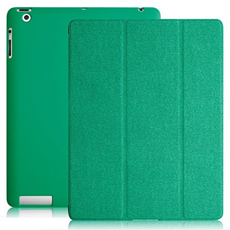 KHOMO - iPad 2nd, 3rd and 4th Gen DUAL Case - Super Slim Twill Dark Green Cover with Rubberized back and Smart Feature (Built-in magnet for sleep / wake feature) For Apple iPad 2 iPad 3 & iPad 4