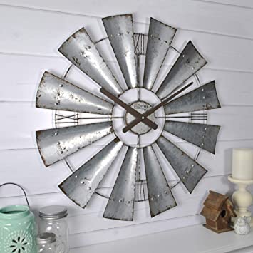 FirsTime & Co. Windmill Wall Clock, 24", Galvanized Gray,50083