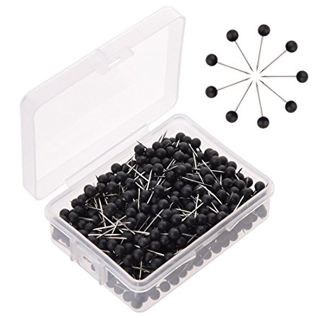 WXJ13 Map Tacks Pins Push Pin 1/8 Inch Black Round Plastic Head with Steel Needle Point, 600 Pieces