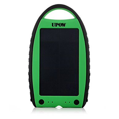 Solar Charger, Upow 7000mAh Solar Power Bank Dual USB Port Portable Charger Solar Battery Charger Backup Battery Fits most USB-Charged Devices - Green
