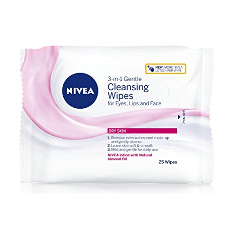 Nivea Daily Essentials 3-in-1 Gentle Facial Cleansing Wipes Dry Skin, 25 Wipes