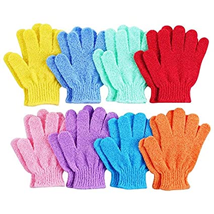 CVNDKN 8 Pairs Exfoliating Shower Gloves,Double Sided Exfoliating Bath Gloves Deep Clean Dead Skin for Spa Massage Beauty Skin Shower Scrubber Bathing Accessories.-8 Multi-Colors