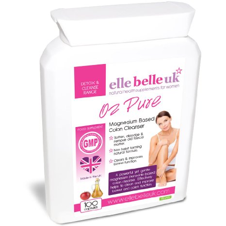 Magnesium Peroxide Colon Cleanse - Elle Belle UK - O2 Pure - Amazing Oxygen Cleansing Formula For Removing Old Compacted Colon Waste Buildup - Has a Colonic Hydrotherapy Effect - Effective Relief For Constipation IBS and Digestion Problems 100 Natural and Additive Free - Made In The UK - 100 Capsules - Suitable For Vegans and Vegetarians