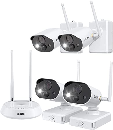 ZOSI C309 4CH 2K Spotlight Battery Powered Wireless Security Camera System,4pcs Wire-Free Rechargeable Outdoor Cameras,Color Night Vision,Light & Siren Alarm,2-Way Audio,32GB SD Card&Cloud Storage