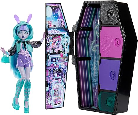 ​Monster High Doll and Fashion Set, Twyla Doll, Skulltimate Secrets: Neon Frights, Dress-Up Locker with 19  Surprises​