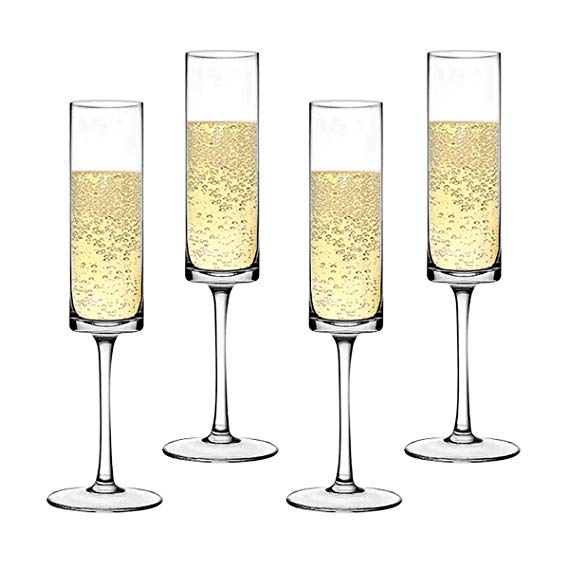 Premium Crystal Champagne Flute Glasses Elegantly Designed Hand Blown Champagne Glasses, Lead Free, Set of 4