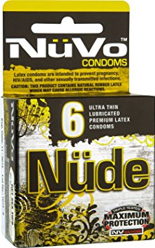 Nuvo Condoms Ultra Thin Lubricated (Nude), 6 Count (Pack of 3) 18 TOTAL CONDOMS