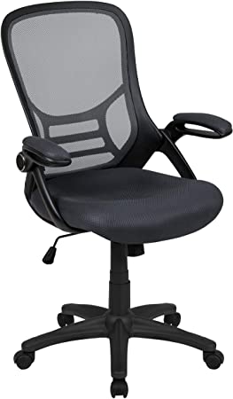 Flash Furniture High Back Dark Gray Mesh Ergonomic Swivel Office Chair with Black Frame and Flip-up Arms