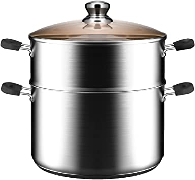 VENTION Induction Steamer Pot, 2 Tiers Stainless Steel Vegetable Steamer, 2.1 QT Capsule Bottom Steam Pot, 18 cm Food Steamer Cookware