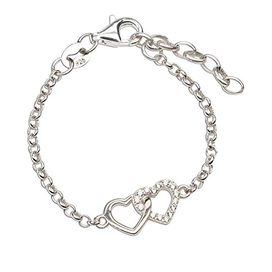 Sterling Silver Mom and Me Double Heart Bracelet Sold as a Set or individually