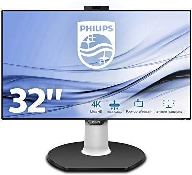 Philips 329P9H 31.5" IPS 4K (3840x2160) Height adjustable monitor with Webcam & Built-In speakers. (HDMI x 2, DisplayPort, USB-C, USB 3.1 x 4) - Black