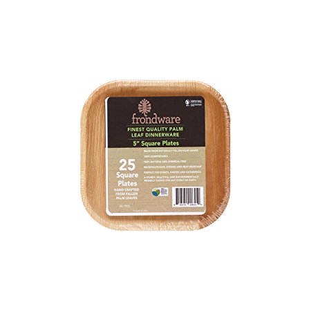 Frondware 5" Palm Leaf Square Disposable Plates - Pack of 25 - Compostable - 100% Natural - Chemical Free - USDA Certified Biobased Product