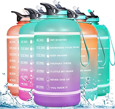 ZOMAKE Gallon Water Bottle(3.78L/2.2L) with Time Marker & Straw, Motivational Water Jug BPA Free Leakproof Large Water Bottles for Fitness, Gym and Outdoor Sports