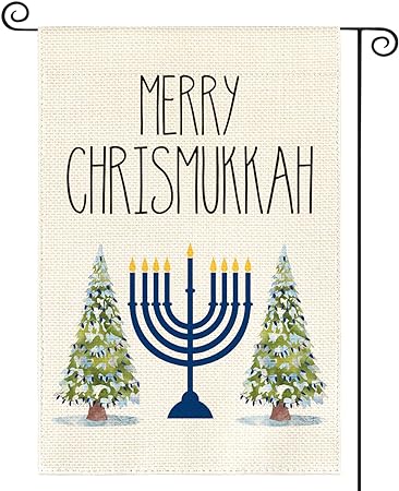 AVOIN Merry Chrismukkah Menorah Christmas Tree Garden Flag Vertical Double Sided, Winter Holiday Party Yard Outdoor Decoration 12.5 x 18 Inch