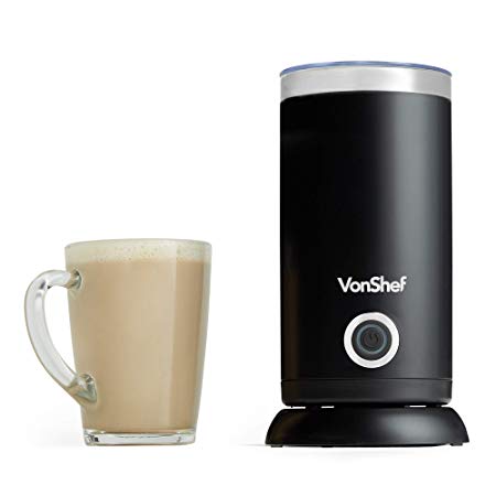 VonShef Milk Frother Double Walled Steamer with Non-Stick Coating with Hot and Cold Functionality Ideal for Cappuccino, Latte, Macchiato & Other Hot Drinks – 300ml Black