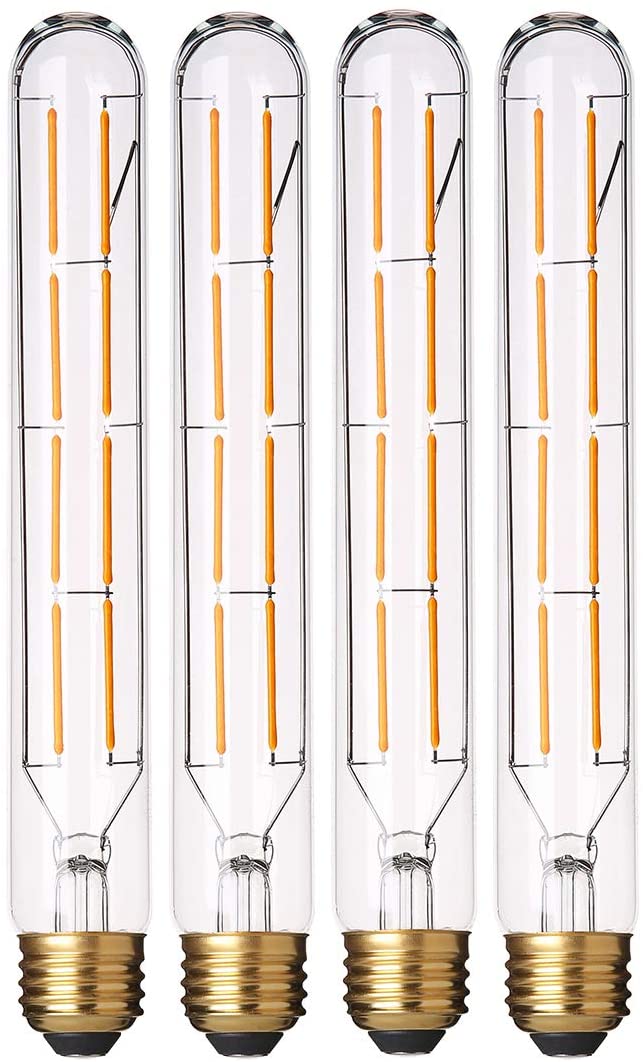 Dimmable T10 LED Bulbs, Soft White 2700K, 8W Long Tubular Light Bulb, Vintage Edison LED Filament Bulb, 700lm, E26 Base Led Bulb, 8.9inch, Pack of 4