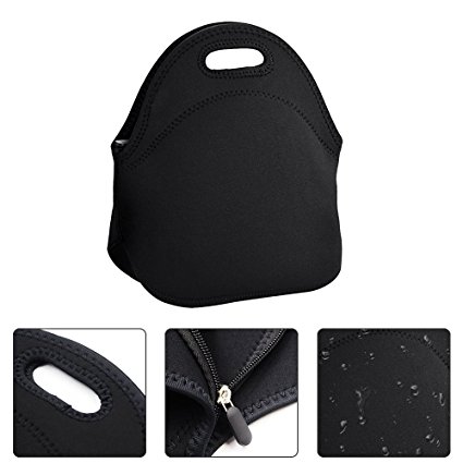 Hippih Insulated Waterproof Durable Neoprene Lunch Tote Bag ,Black