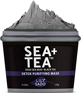 NEW LILY SADO Dead Sea Mud Mask with Black Tea for Acne, Oily Skin & Blackheads - Best Anti-Aging, Antioxidant Defense Against Wrinkles & Undereye Dark Circles - Best Natual Pore Reducer - 4.23 oz
