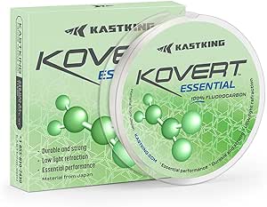 KastKing Kovert Essential 100% Fluorocarbon Fishing line, Leader Material, High Clarity, Sensitive, Low Visibility and Stretch, Highly Abrasion Resistant, Fast Sinking, 25,50,200-yard spools