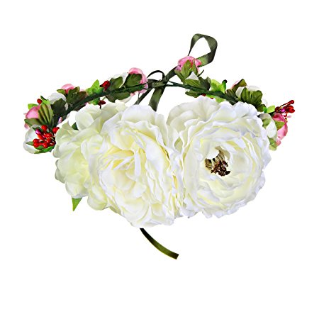 Valdler Artficial Hibiscus Flower Crown with Adjustable Ribbon for Wedding Festivals