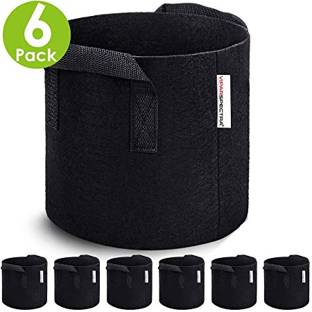 VIPARSPECTRA 6-Pack 1 Gallon Grow Bags - Thickened Nonwoven Aeration Fabric Pots Container with Heavy Duty Durable Handles for Garden Indoor Plants