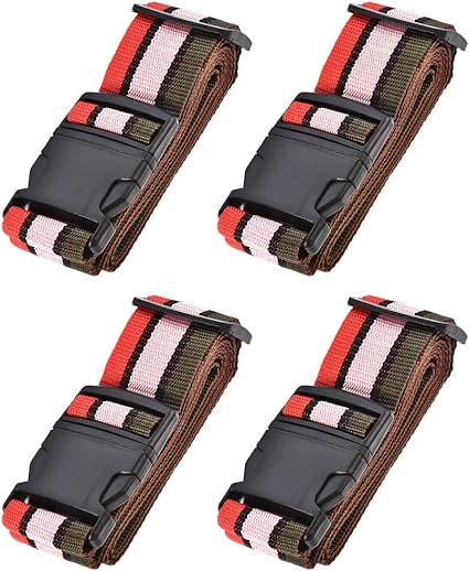 uxcell Luggage Straps Suitcase Belts with Buckle Label, 2x78 2Mx5cm Adjustable PP Travel Bag Packing Accessories, Multi Color (Red Pink Dark Green) 4Pcs