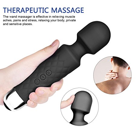 Cordless Wand Massager by Adoric - Strongest Therapeutic Vibrating Power- Best Rated for Travel Gift - Super Magic Stress Away - Best for Muscle Aches and Personal Sports Recovery- Mini- Black