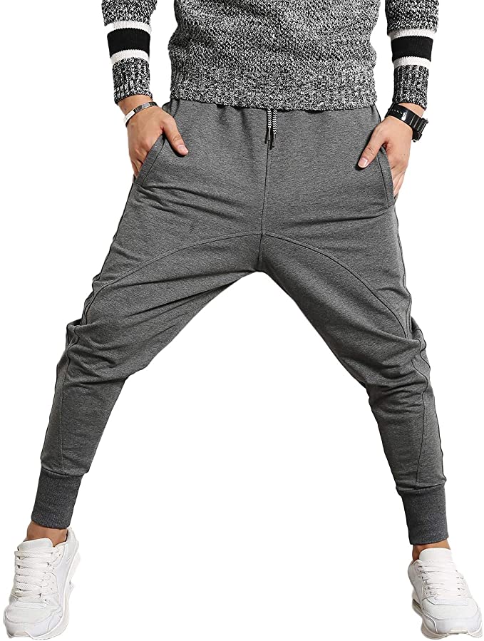 PRIJOUHE Men's Joggers, Sweatpants, Low Crotch Sweats Slim Fit Trousers Harem Hip Hop Pants