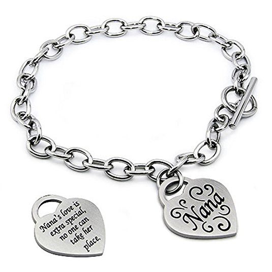 Stainless Steel I Love Nana Heart Tag Charm Bracelet, 7.5 Inches