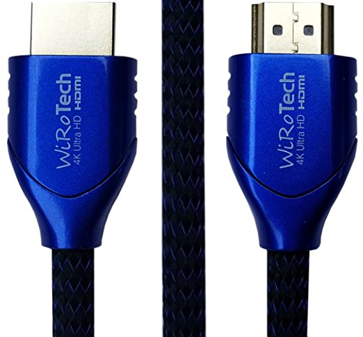 Low Profile HDMI Cable 3ft Blue - HDMI 2.0 (4K, HDR) Ready - Braided Cable - High Speed 18Gbps - Gold Plated Connectors - Ethernet, Audio Return - Video 2160p