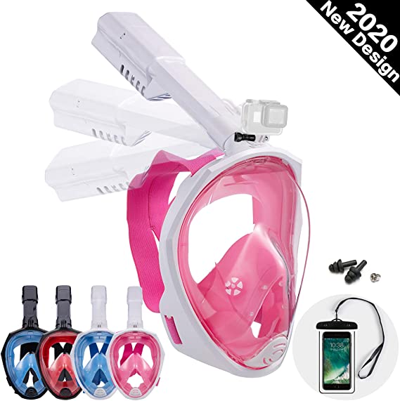 Dekugaa Full Face Snorkel Mask, Snorkeling Mask with Detachable Camera Mount, 180¡ãPanoramic Viewing Upgraded Dive Mask with Safety Breathing System Dry Top Set Anti-Fog Anti-Leak