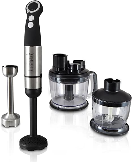 NutriChef Heavy Duty Food Processor and Immersion Blender, Stainless Steel with Attachments