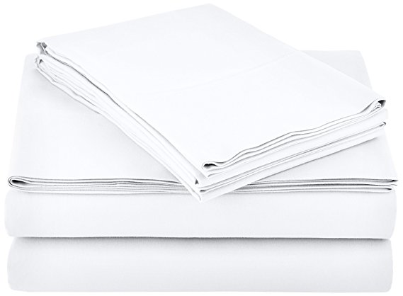 AmazonBasics Microfiber Sheet Set - Queen, Bright White, 4-Pack