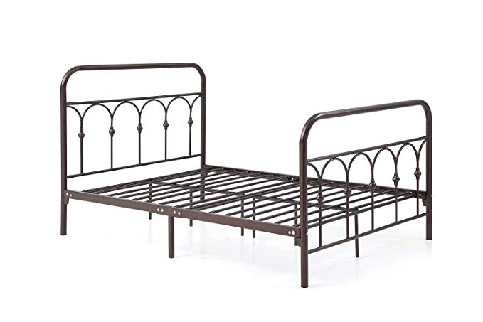 Hodedah Complete Metal Bed with Headboard, High Footboard, Slats and Rails, Queen Size, Bronze
