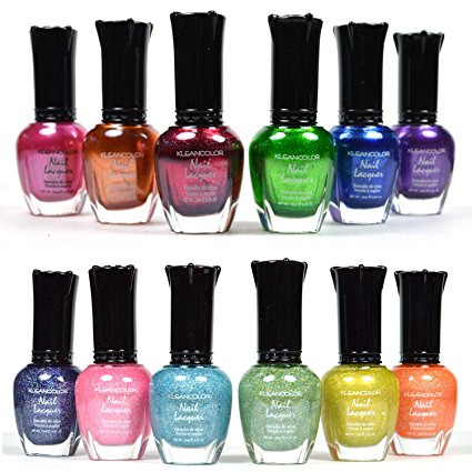 12 NEW PCS KLEANCOLOR FULL SIZE 6 METALLIC  6 HOLO SET NAIL POLISH LACQUER   FREE EARRING by Kleancolor