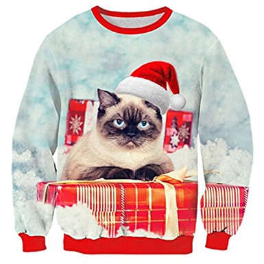 Uideazone Unisex 3D Digital Printed Ugly Christmas Pullover Sweatshirts Graphic Long Sleeve Shirts