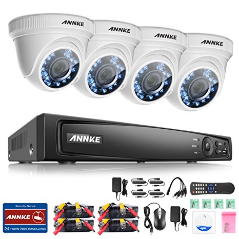 ANNKE 1080P Security Camera System 4CH HD-TVI DVR and (4) 2.0MegaPixels (1920TVL) Weatherproof Dome Cameras with Super Day Night Vision, NO HDD