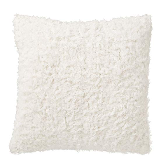 Rivet Modern Faux Fur Throw Pillow, 20" x 20", Ivory