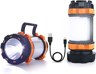 LED Camping Lantern Rechargeable, AYL Camping Flashlight 6 Modes, 4400mAh Power Bank, IPX4 Waterproof, Perfect Lantern Flashlight for Hurricane, Emergency, Power Outages, USB Cable Included (2 Pack)